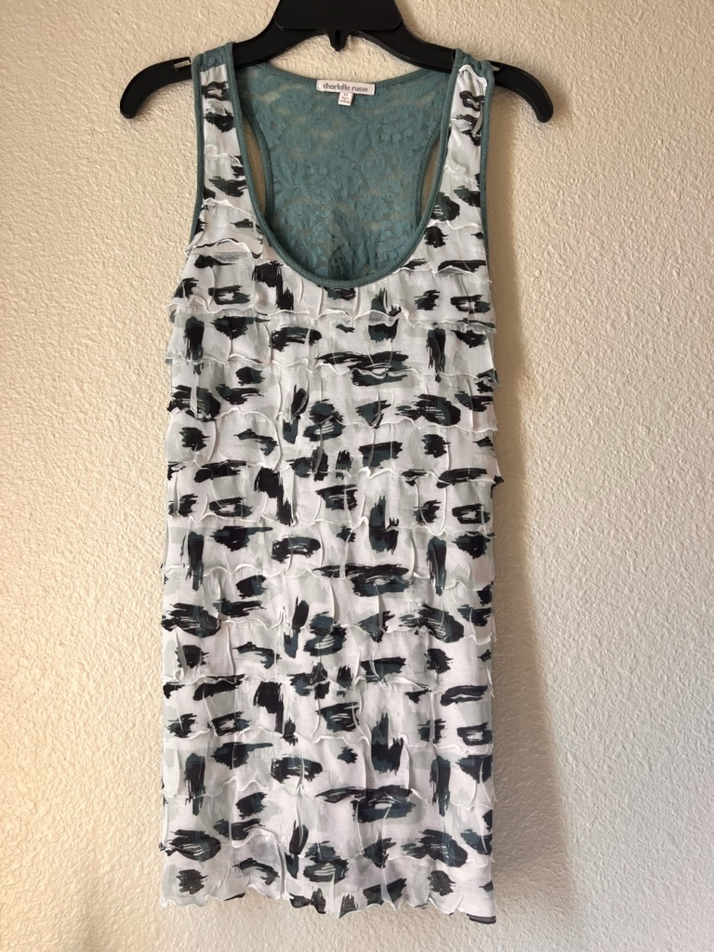 Charlotte Russe Teal Lace-Back Brushstroke Tank